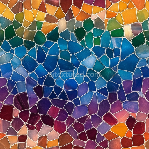 Seamless 3D Mosaic PBR Texture Featuring Multicolored Irregular Glass Tiles texture preview