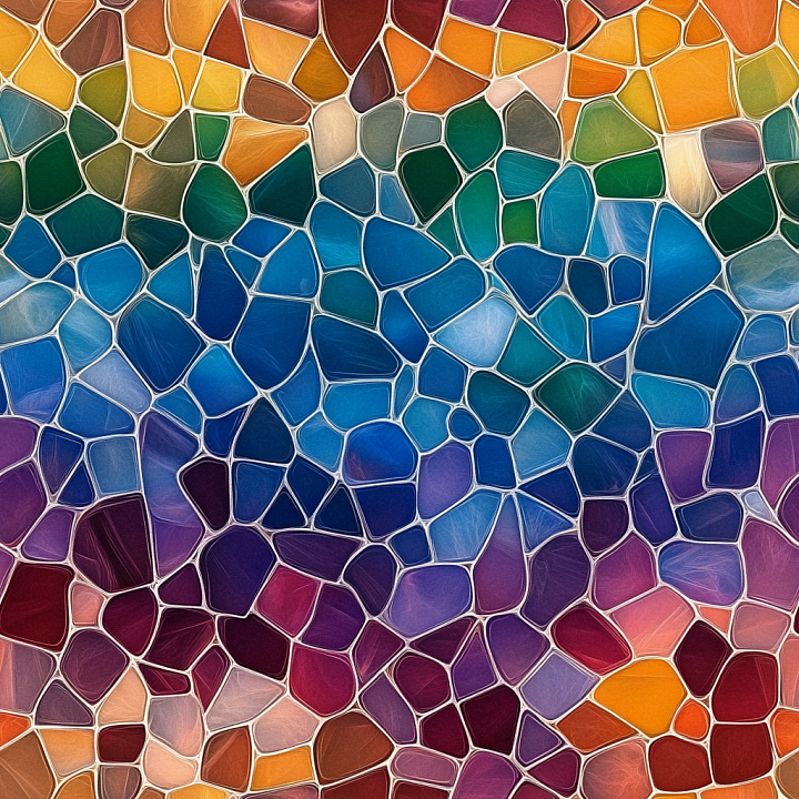 Mosaic Featuring Multicolored Irregular Glass Tiles seamless PBR texture preview