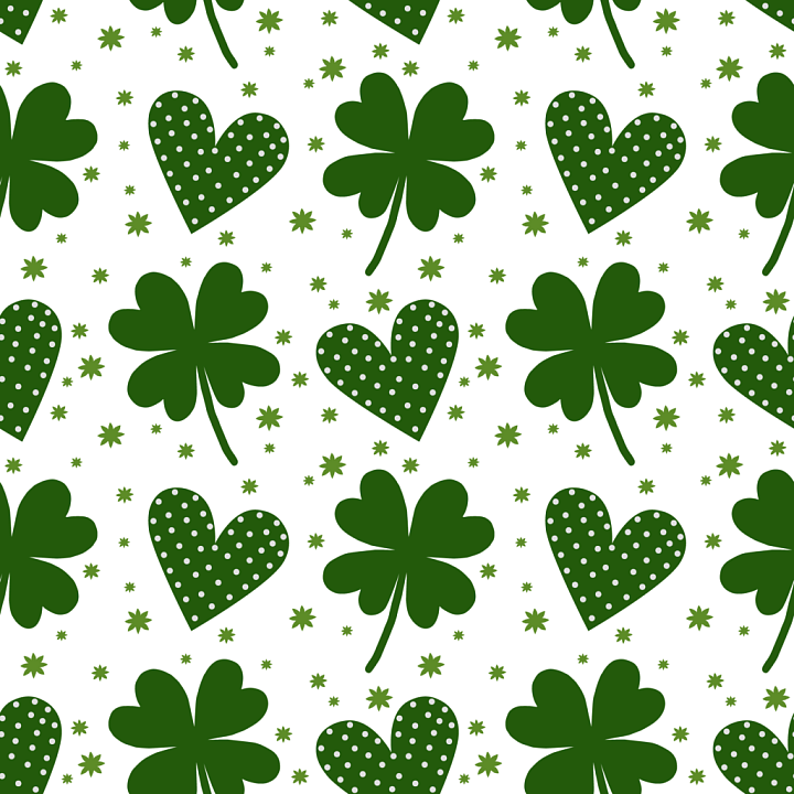 Featuring Green Shamrocks and Polka Dot Hearts seamless PBR texture preview
