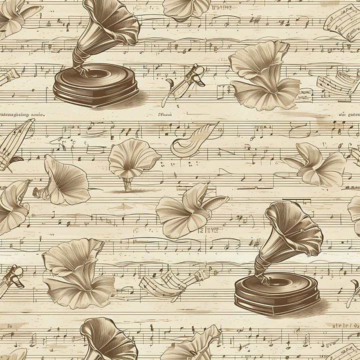 Vintage Scrapbook of Vintage Sheet Music and Gramophone Sketches seamless PBR texture preview