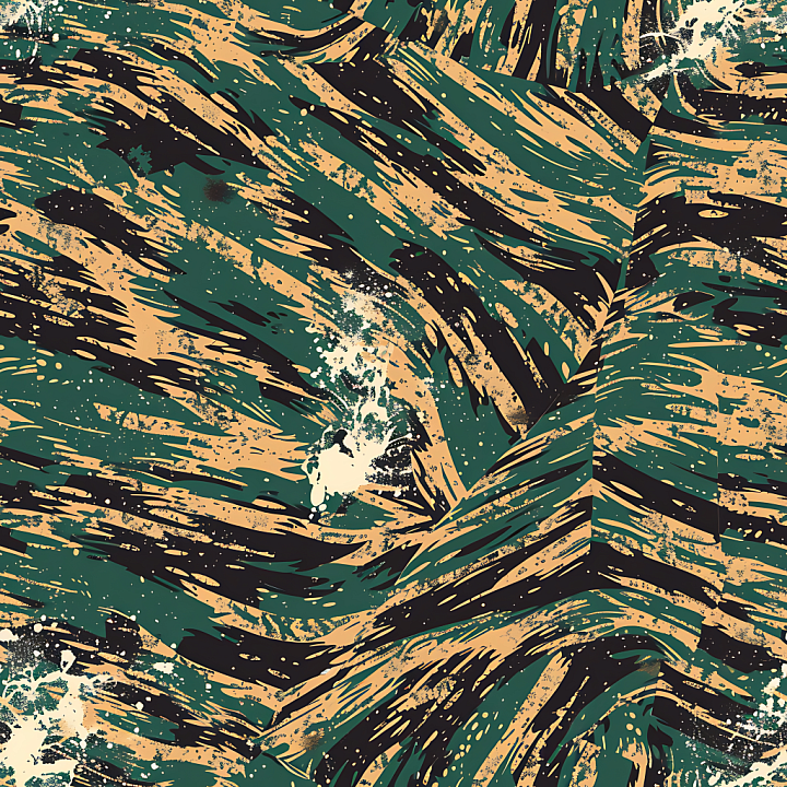 Tiger Stripe Camouflage with Olive and Tan Swirls seamless PBR texture preview