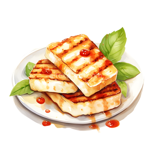 Breakfast Artwork Featuring Grilled Halloumi Cheese with Basil and Sauce