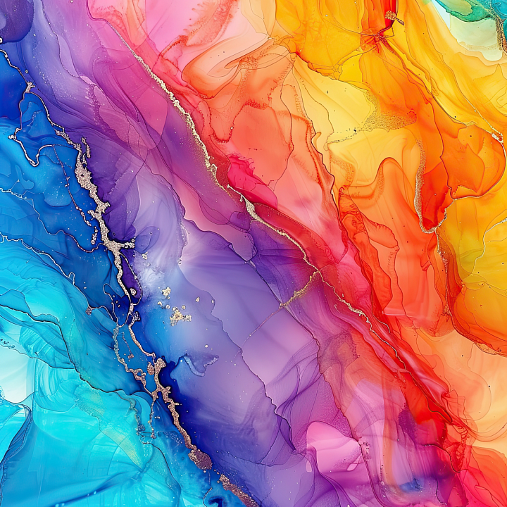 Alcohol Ink Featuring Vibrant Multicolor Fluid Swirls and Gold Veins seamless PBR texture preview