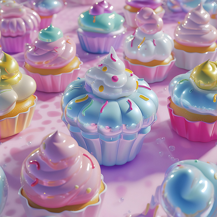 Inflated Featuring Puffy Vinyl Cupcake Panels with Glossy Sprinkles seamless PBR texture preview