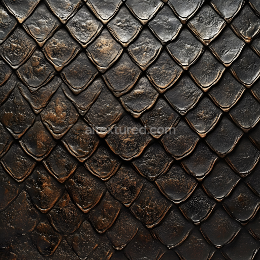 Seamless 3D PBR skin texture featuring dark reptilian scale pattern with detailed rough embossing