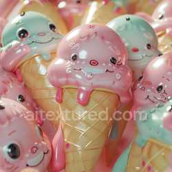 seamless Seamless 3D Inflated PBR Texture of Colorful Glossy Ice Cream Cones texture 8k free download PBR