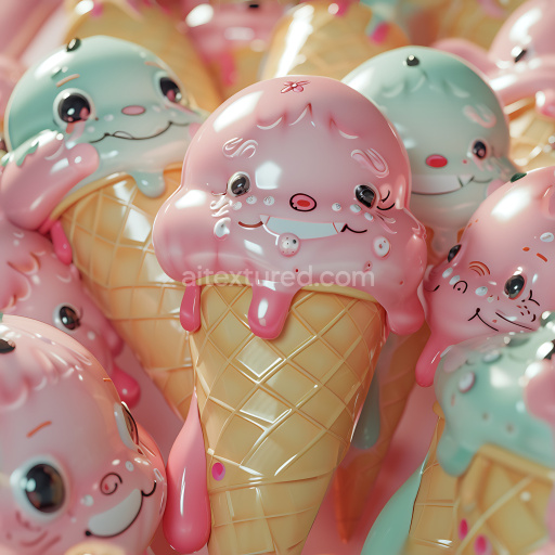 Seamless 3D Inflated PBR Texture of Colorful Glossy Ice Cream Cones
