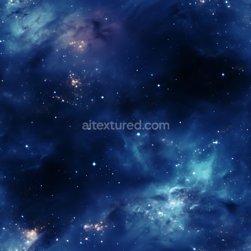 Seamless 3D Space PBR Texture Featuring Glowing Nebula and Starfield in Deep Blues