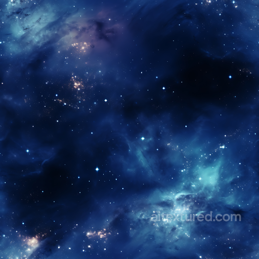 Space PBR Texture Featuring Glowing Nebula and Starfield in Deep Blues seamless Star, space, planets PBR texture
