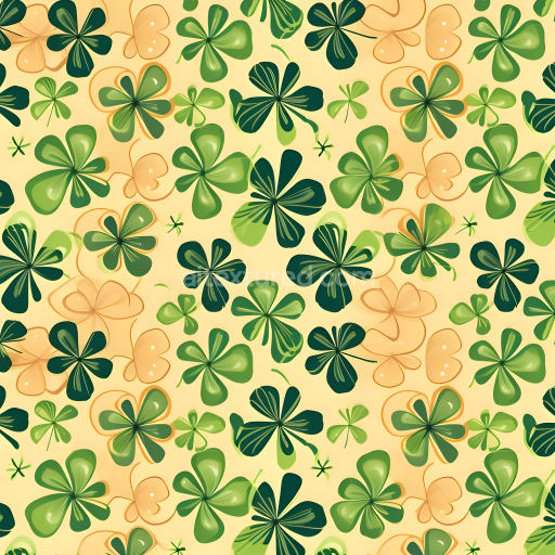 Seamless 3D PBR Texture Featuring Stylized Green and Orange Clover Leaves Pattern
