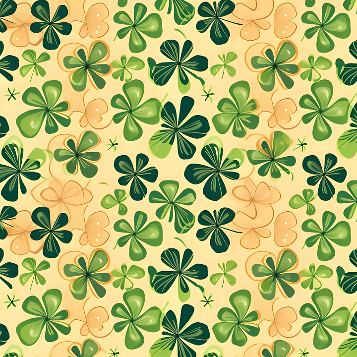 Featuring Stylized Green and Orange Clover Leaves Pattern seamless PBR texture preview