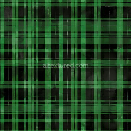 Seamless 3D PBR Texture of Green and Black Plaid Fabric with Layered Brush Strokes