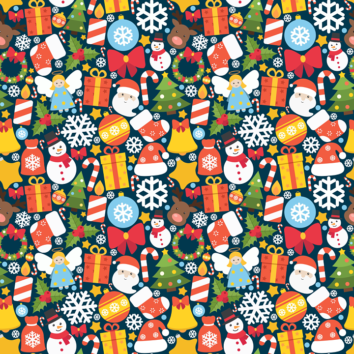 Christmas Digital Paper with Festive Icons and Colorful Pattern seamless PBR texture preview