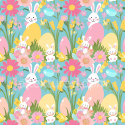 seamless Seamless 3D PBR Texture Featuring Cute Easter Bunnies, Eggs & Spring Flowers texture 8k free download PBR