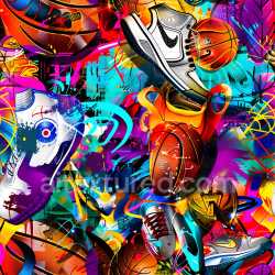 seamless Seamless 3D PBR Texture of Vibrant Basketball Sneakers Graffiti Art texture 8k free download PBR