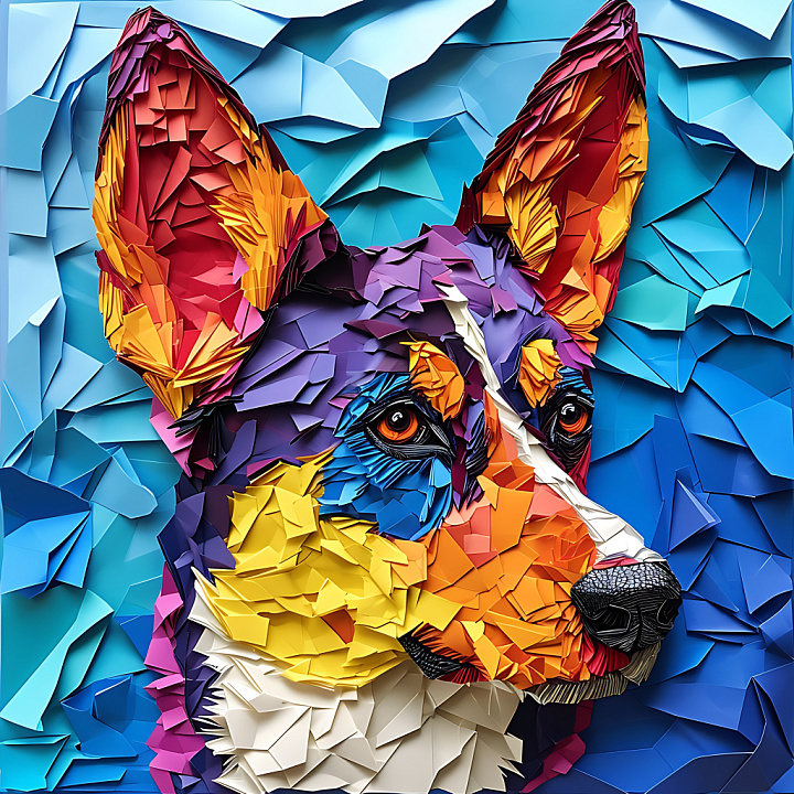 Animal of Australian Cattle Dog in Origami Artistic Style seamless PBR texture preview