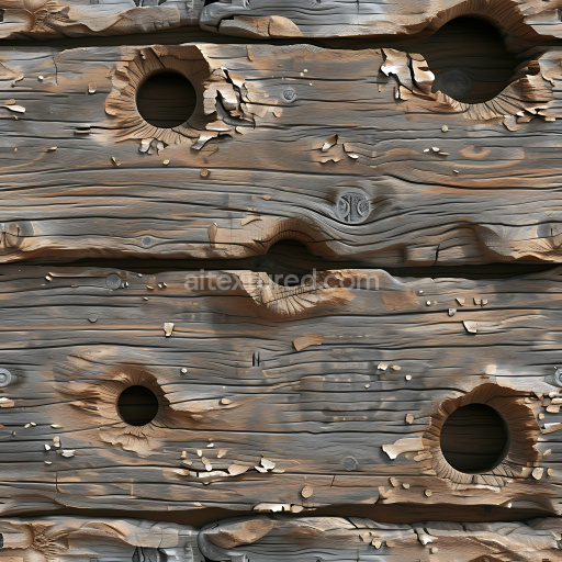Seamless 3D Weathered Wooden Texture with Deep Cracks and Rough Holes - PBR Surface