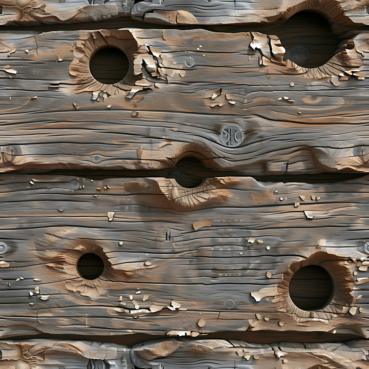 Weathered Wooden with Deep Cracks and Rough Holes - Surface Wood seamless PBR texture preview