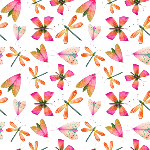 Preview — Seamless 3D PBR Texture with Colorful Watercolor Dragonfly Pattern