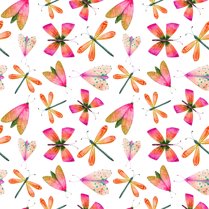 with Colorful Watercolor Dragonfly Pattern seamless PBR texture preview