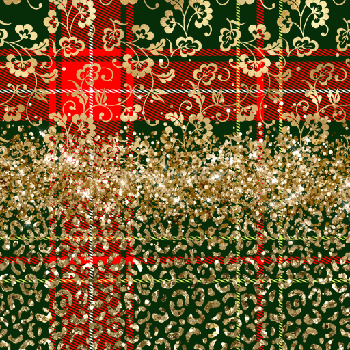 Seamless 3D PBR Texture of Festive Red and Green Plaid with Gold Glitter