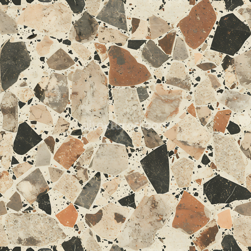 Seamless 3D Terrazzo Stone Floor PBR Texture with Earthy Mixed Aggregate Pattern