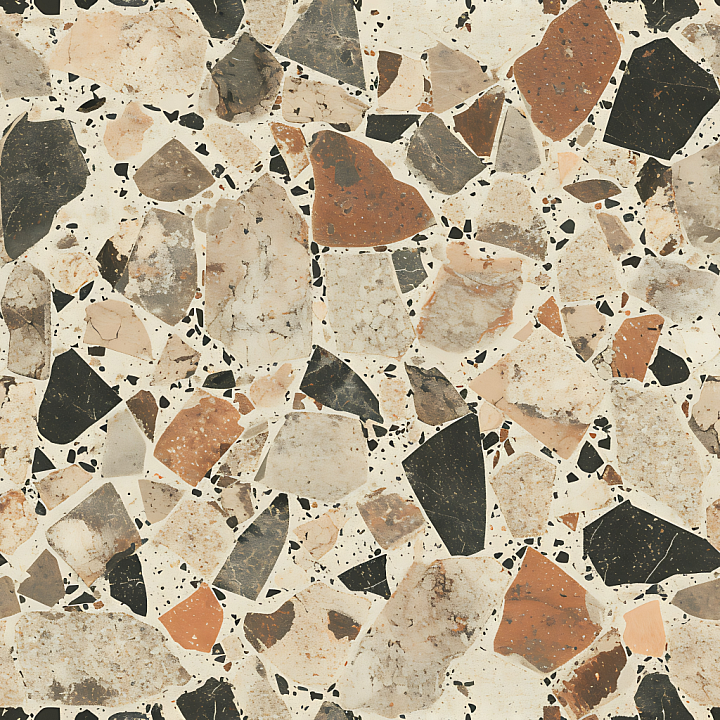 Terrazzo Stone Floor with Earthy Mixed Aggregate Pattern seamless PBR texture preview