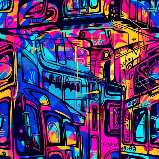 Seamless 3D PBR Graffiti Texture Featuring Vibrant Neon Colors and Abstract Urban Patterns