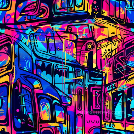 Seamless 3D PBR Graffiti Texture Featuring Vibrant Neon Colors and Abstract Urban Patterns texture preview
