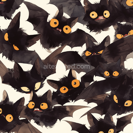 Seamless 3D PBR Watercolor Bat Pattern Texture with Halloween Style
