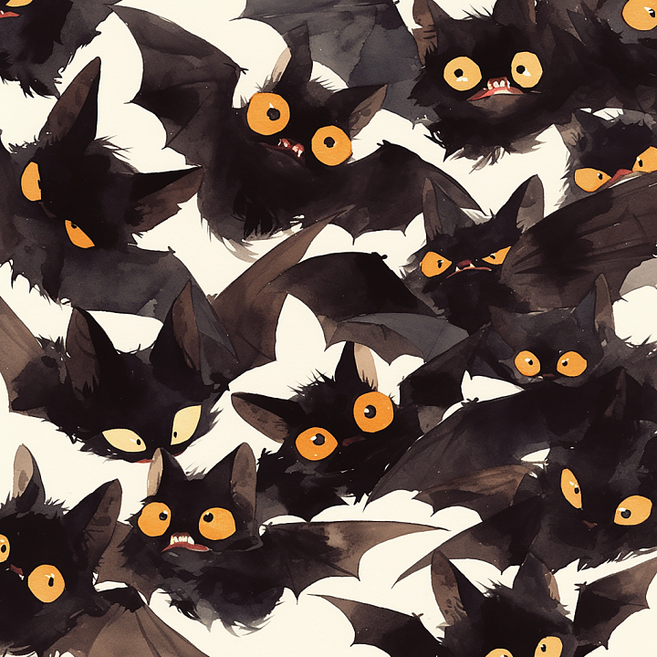 Watercolor Bat Pattern with Halloween Style seamless PBR texture preview