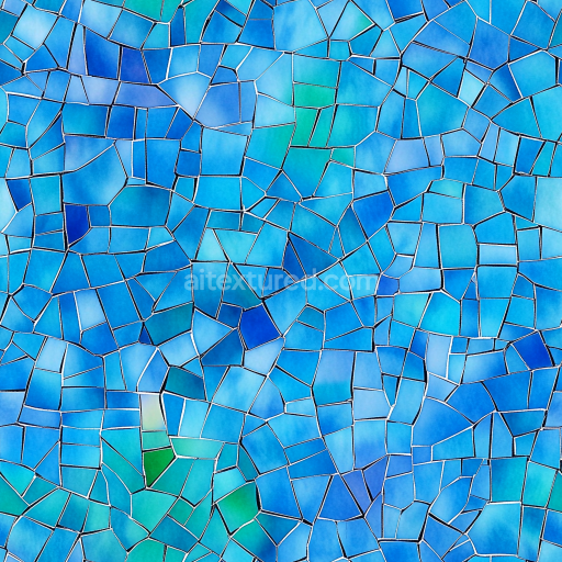 Seamless 3D Blue Ceramic Mosaic PBR Texture with Irregular Tiles and Glossy Finish texture preview
