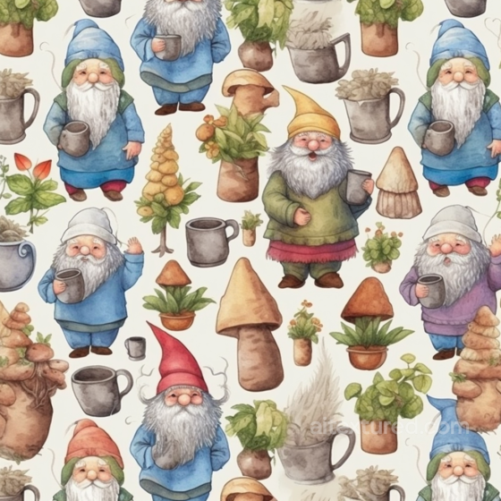with Whimsical Garden Gnomes and Potted Plants All Easter Digital paper texture preview