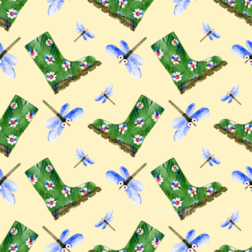 Dragonfly Texture of Cartoon Green Rain Boots and Blue Dragonflies seamless Dragonfly PBR texture