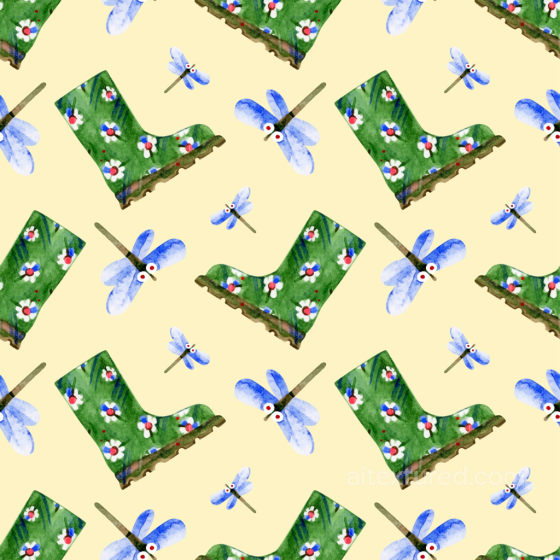 Dragonfly Texture of Cartoon Green Rain Boots and Blue Dragonflies Dragonfly texture preview
