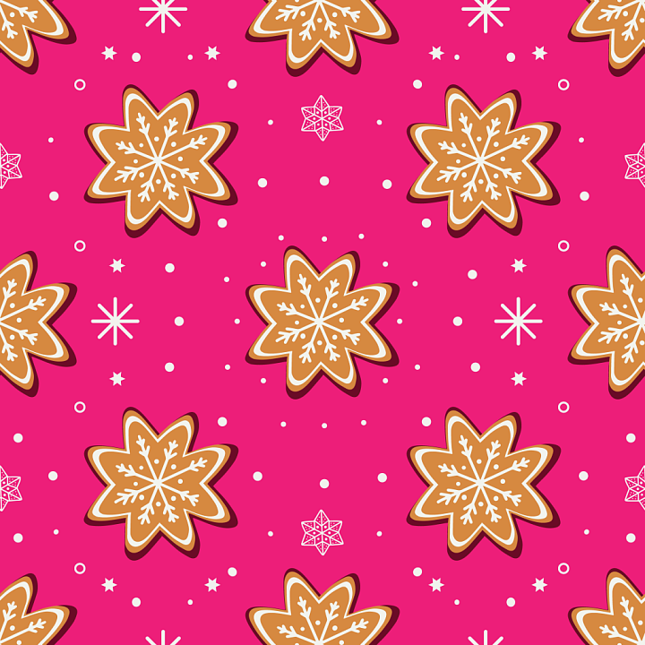 All Christmas Digital paper of Festive Gingerbread Snowflake on Pink Ba… seamless PBR texture preview