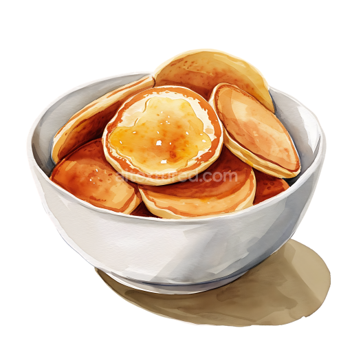 Breakfast Bowl with Spelt Pancakes Watercolor Illustration