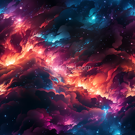 Seamless 3D Space PBR Texture Featuring Fiery Nebula and Deep Cosmic Starfield