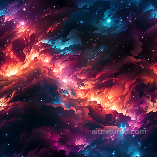 Space PBR Texture Featuring Fiery Nebula and Deep Cosmic Starfield seamless Star, space, planets PBR texture