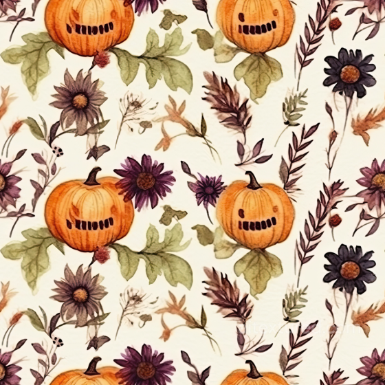 with Watercolor Halloween Pumpkins and Floral Motifs Watercolor Halloween texture preview