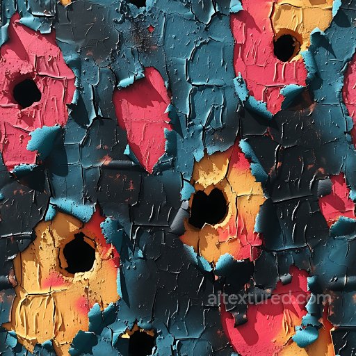 Of Cracked Peeling Paint With Colorful Holes And Layered Surfaces seamless Cracked & Holes PBR texture