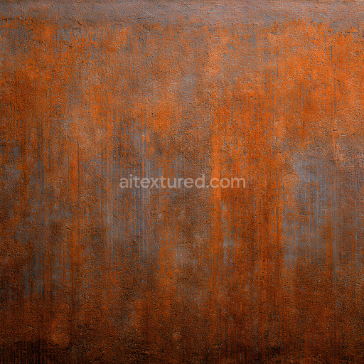 Seamless 3D Rusty Metal Cracked and Pitted Holes PBR Texture in Warm Orange and Blue Tones