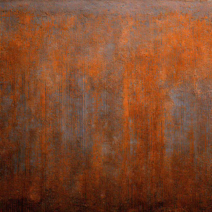 Rusty Metal Cracked and Pitted Holes in Warm Orange and Blue Tones seamless PBR texture preview