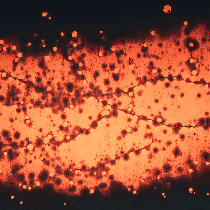 Cracked Rusty Metal with Dark Corrosion and Orange Highlights seamless PBR texture preview