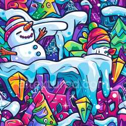 seamless Seamless 3D PBR Graffiti Texture Featuring Snowman and Icicle Motifs texture 8k free download PBR