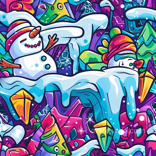 Seamless 3D PBR Graffiti Texture Featuring Snowman and Icicle Motifs texture preview