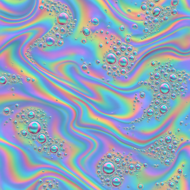Oil Slick Metallic Sheen Iridescence Pearlescent Liquid Droplets Foam B… seamless PBR texture preview