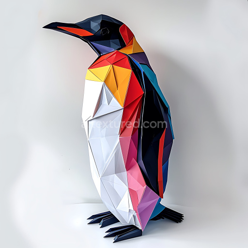 Seamless 3D PBR Low Poly Chinstrap Penguin Origami Texture with Vibrant Geometric Colors