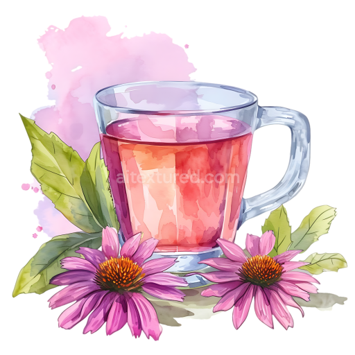 Echinacea Herbal Tea Glass with Flowers Breakfast Illustration