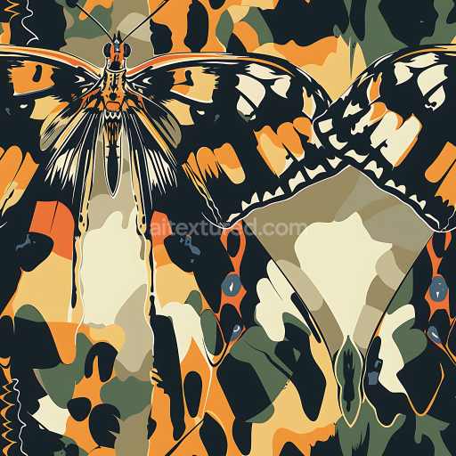 Seamless 3D Stylized Butterfly-Inspired Camouflage PBR Texture with Earthy Tones